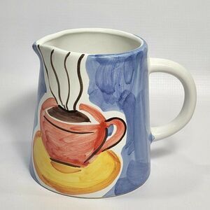 Vintage Bellini Blue Hand painted‎ Ceramic 5.5" Pitcher Coffee Made in Italy